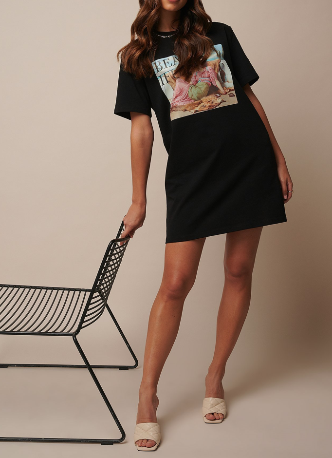Mode Jurken T-shirt jurken Zara Trafaluc T-shirt jurk zwart casual uitstraling 